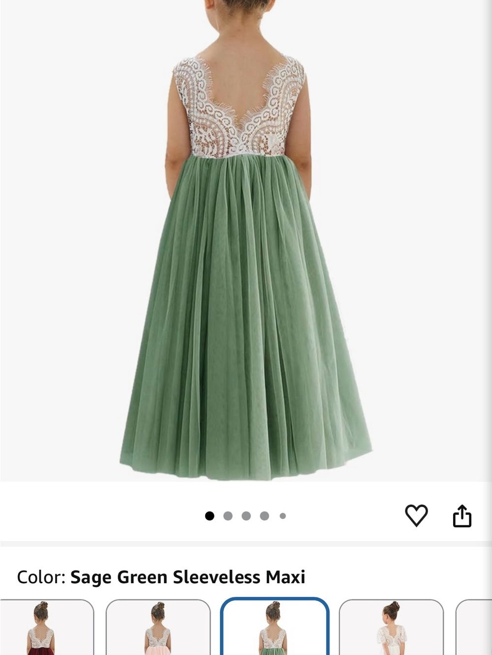 2 Amazon Girls White Lace Bodice Green/white Tulle Skirt Formal Dresses